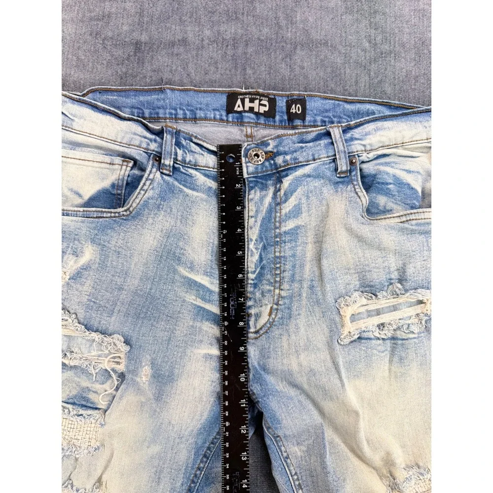 Another Hype Piece Jeans Mens 40 Light Blue Cotton Slim Distressed Acid Wash